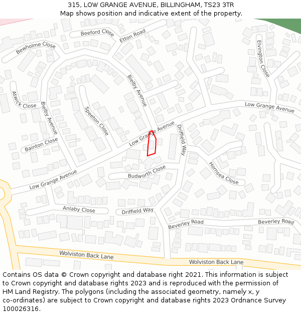 315, LOW GRANGE AVENUE, BILLINGHAM, TS23 3TR: Location map and indicative extent of plot