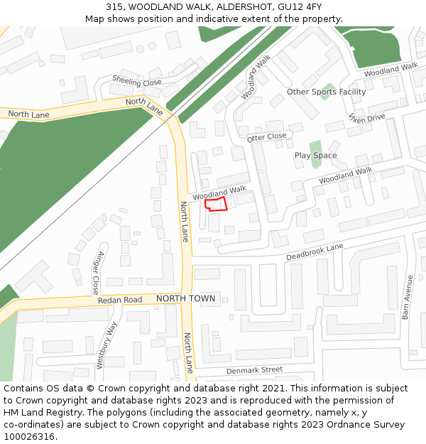315, WOODLAND WALK, ALDERSHOT, GU12 4FY: Location map and indicative extent of plot