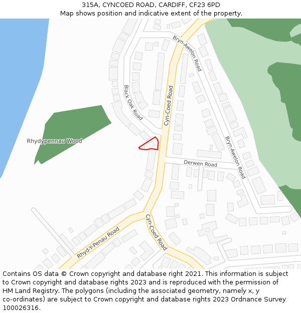 315A, CYNCOED ROAD, CARDIFF, CF23 6PD: Location map and indicative extent of plot