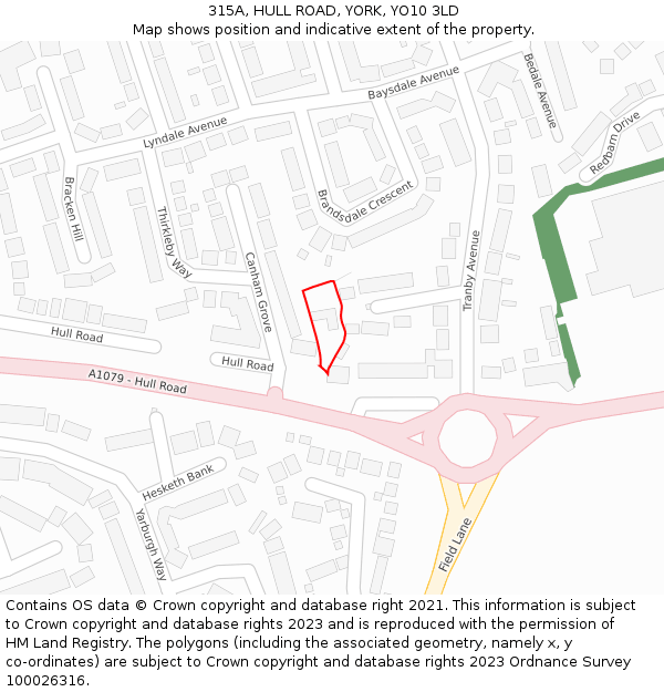 315A, HULL ROAD, YORK, YO10 3LD: Location map and indicative extent of plot