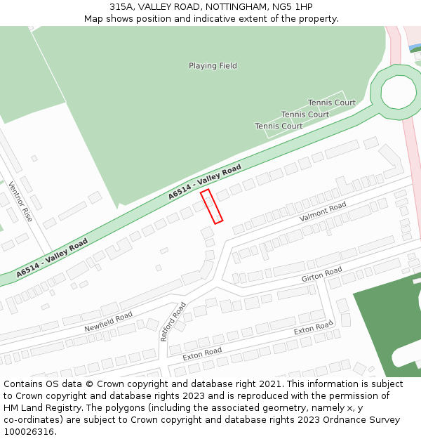315A, VALLEY ROAD, NOTTINGHAM, NG5 1HP: Location map and indicative extent of plot