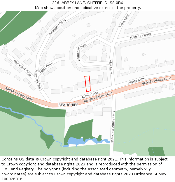 316, ABBEY LANE, SHEFFIELD, S8 0BX: Location map and indicative extent of plot