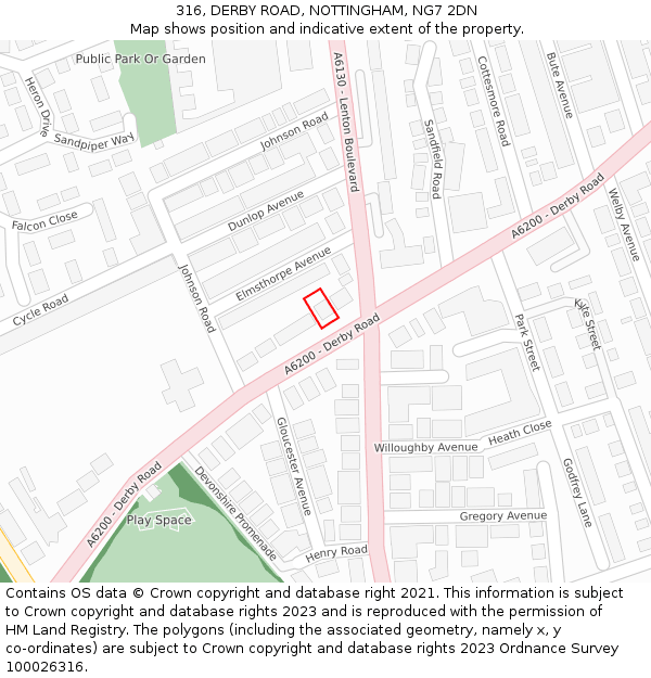 316, DERBY ROAD, NOTTINGHAM, NG7 2DN: Location map and indicative extent of plot