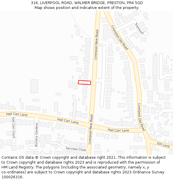 316, LIVERPOOL ROAD, WALMER BRIDGE, PRESTON, PR4 5GD: Location map and indicative extent of plot