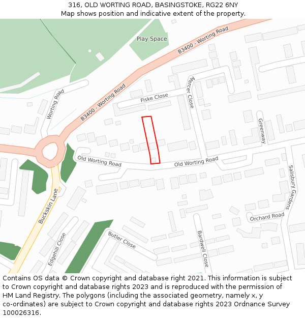 316, OLD WORTING ROAD, BASINGSTOKE, RG22 6NY: Location map and indicative extent of plot