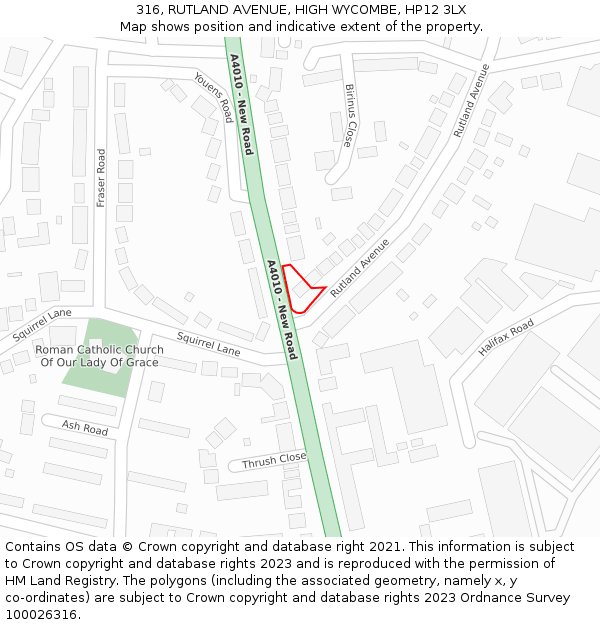 316, RUTLAND AVENUE, HIGH WYCOMBE, HP12 3LX: Location map and indicative extent of plot