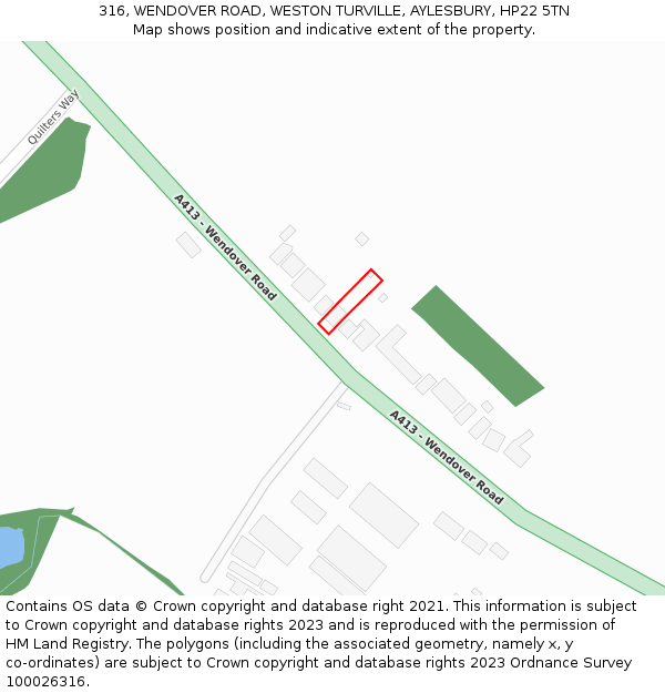 316, WENDOVER ROAD, WESTON TURVILLE, AYLESBURY, HP22 5TN: Location map and indicative extent of plot