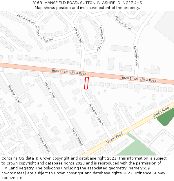 316B, MANSFIELD ROAD, SUTTON-IN-ASHFIELD, NG17 4HS: Location map and indicative extent of plot