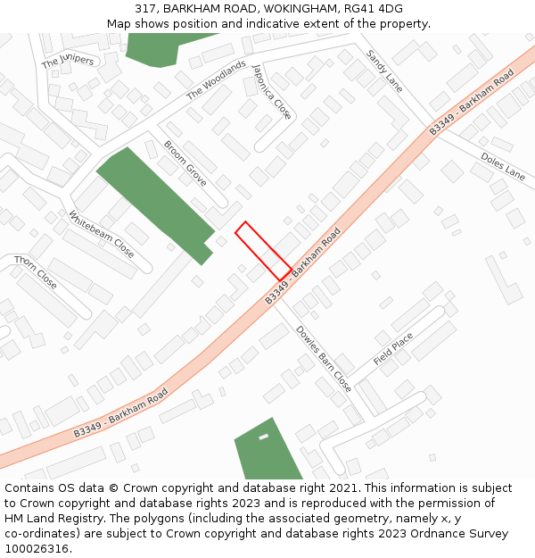 317, BARKHAM ROAD, WOKINGHAM, RG41 4DG: Location map and indicative extent of plot