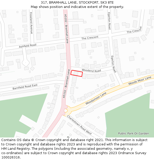 317, BRAMHALL LANE, STOCKPORT, SK3 8TE: Location map and indicative extent of plot
