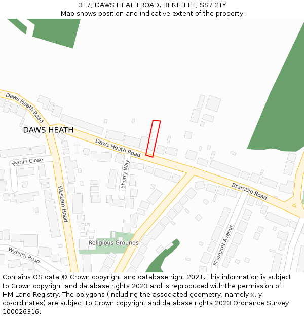 317, DAWS HEATH ROAD, BENFLEET, SS7 2TY: Location map and indicative extent of plot