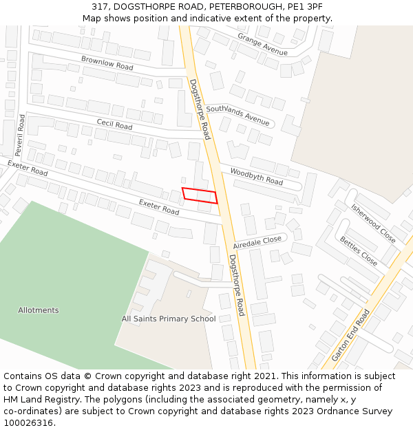 317, DOGSTHORPE ROAD, PETERBOROUGH, PE1 3PF: Location map and indicative extent of plot