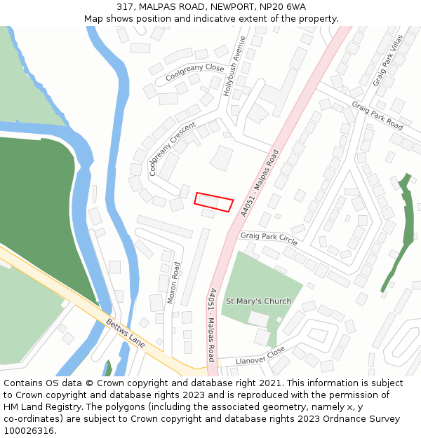 317, MALPAS ROAD, NEWPORT, NP20 6WA: Location map and indicative extent of plot