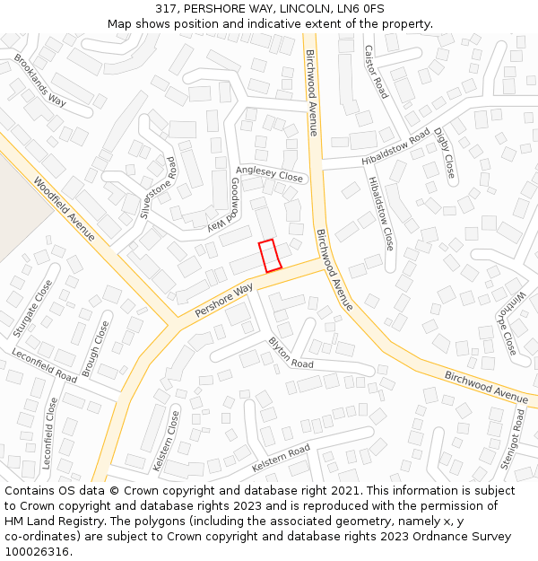 317, PERSHORE WAY, LINCOLN, LN6 0FS: Location map and indicative extent of plot