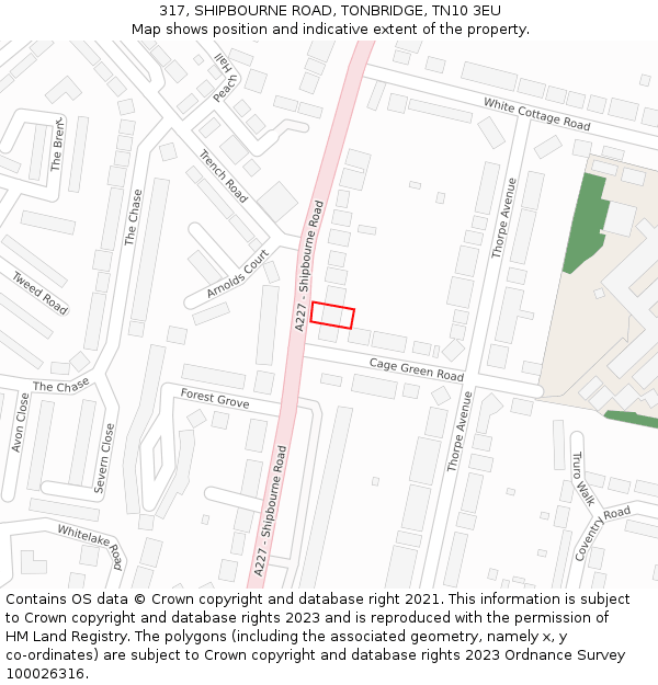 317, SHIPBOURNE ROAD, TONBRIDGE, TN10 3EU: Location map and indicative extent of plot