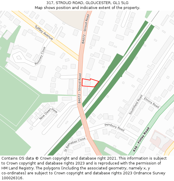 317, STROUD ROAD, GLOUCESTER, GL1 5LG: Location map and indicative extent of plot