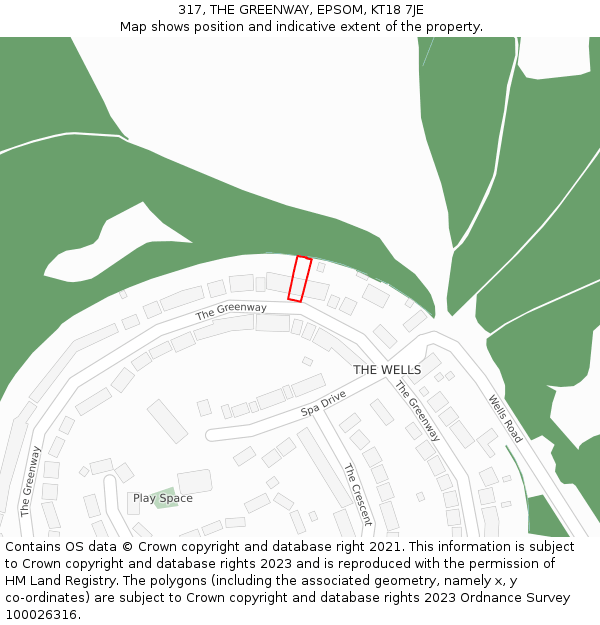 317, THE GREENWAY, EPSOM, KT18 7JE: Location map and indicative extent of plot