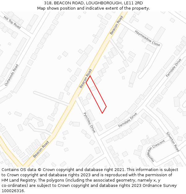 318, BEACON ROAD, LOUGHBOROUGH, LE11 2RD: Location map and indicative extent of plot