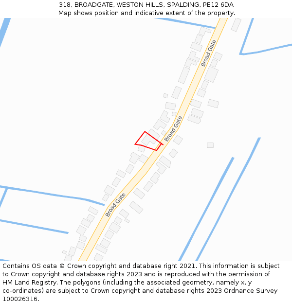 318, BROADGATE, WESTON HILLS, SPALDING, PE12 6DA: Location map and indicative extent of plot