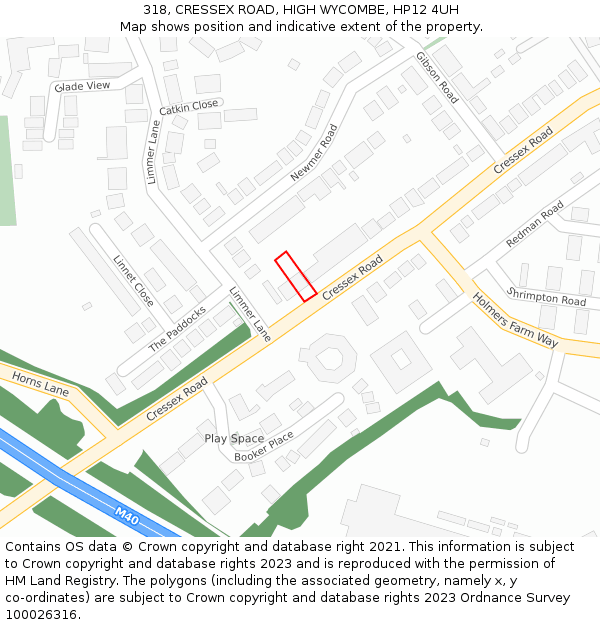318, CRESSEX ROAD, HIGH WYCOMBE, HP12 4UH: Location map and indicative extent of plot