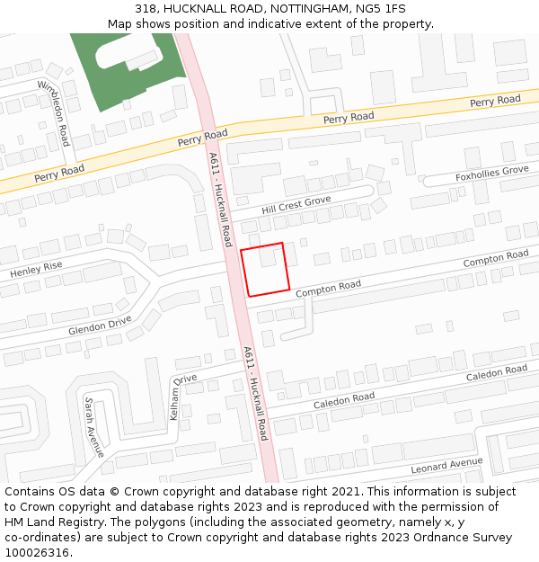 318, HUCKNALL ROAD, NOTTINGHAM, NG5 1FS: Location map and indicative extent of plot