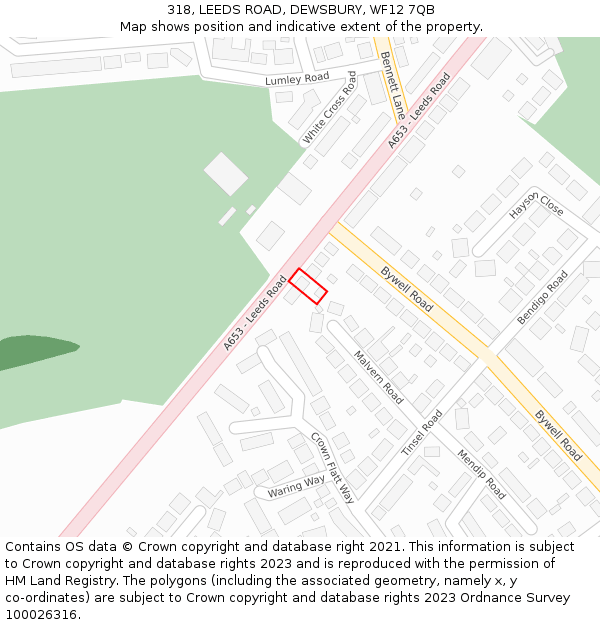 318, LEEDS ROAD, DEWSBURY, WF12 7QB: Location map and indicative extent of plot