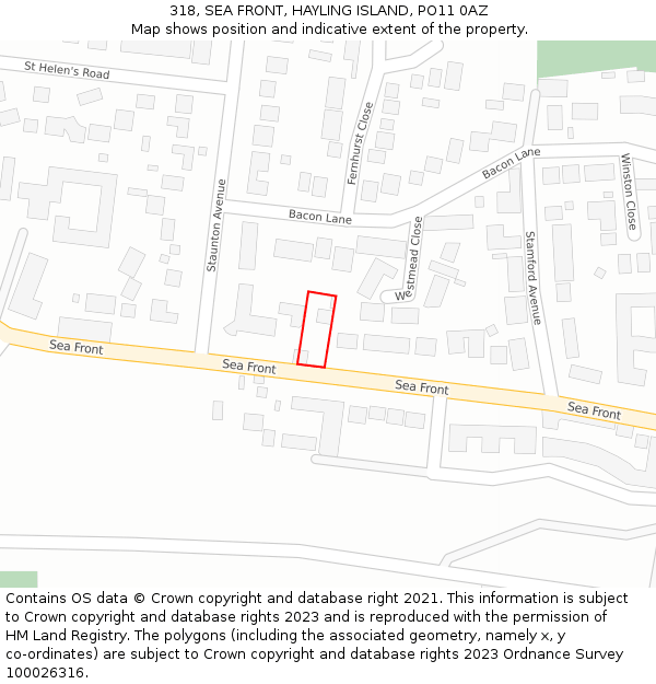 318, SEA FRONT, HAYLING ISLAND, PO11 0AZ: Location map and indicative extent of plot