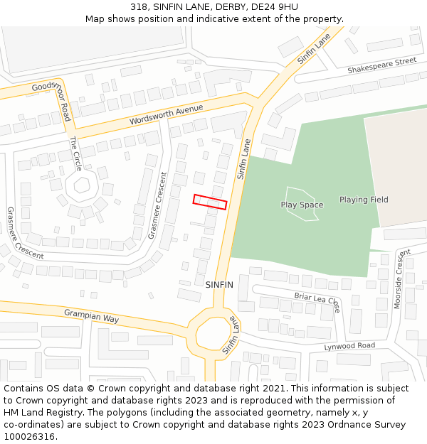 318, SINFIN LANE, DERBY, DE24 9HU: Location map and indicative extent of plot