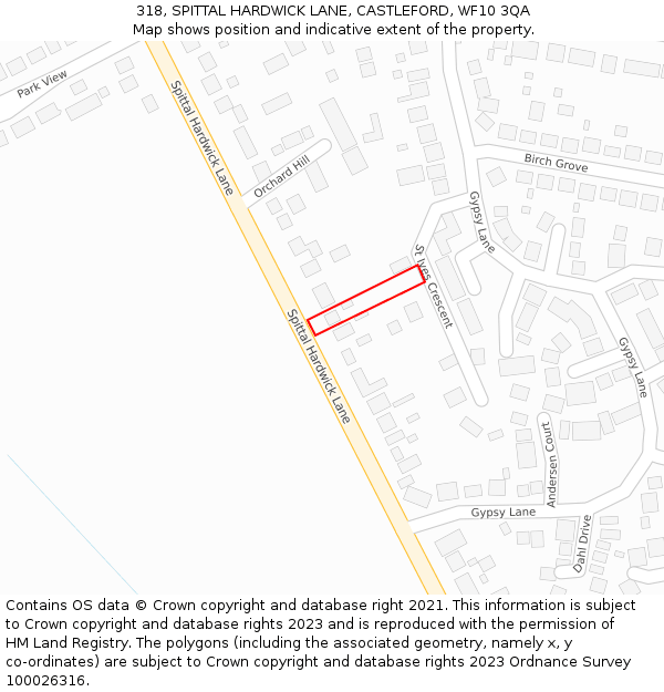 318, SPITTAL HARDWICK LANE, CASTLEFORD, WF10 3QA: Location map and indicative extent of plot