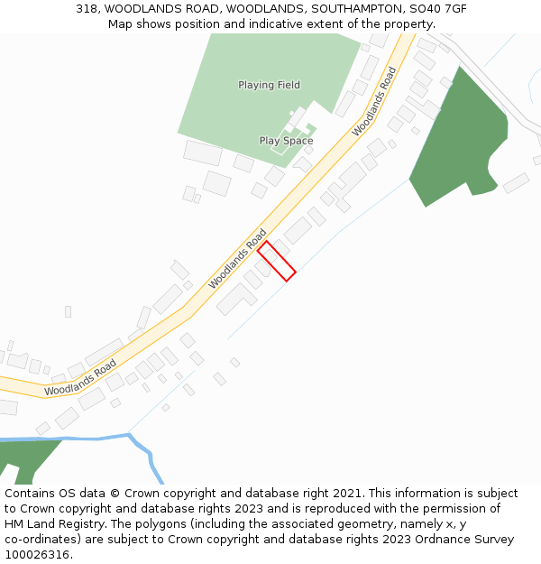 318, WOODLANDS ROAD, WOODLANDS, SOUTHAMPTON, SO40 7GF: Location map and indicative extent of plot