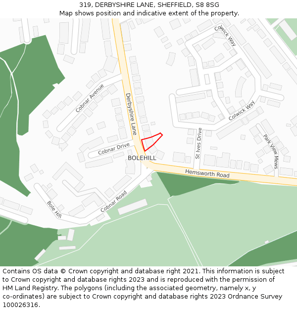 319, DERBYSHIRE LANE, SHEFFIELD, S8 8SG: Location map and indicative extent of plot