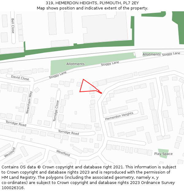 319, HEMERDON HEIGHTS, PLYMOUTH, PL7 2EY: Location map and indicative extent of plot