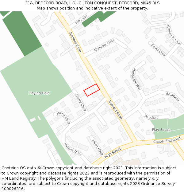 31A, BEDFORD ROAD, HOUGHTON CONQUEST, BEDFORD, MK45 3LS: Location map and indicative extent of plot