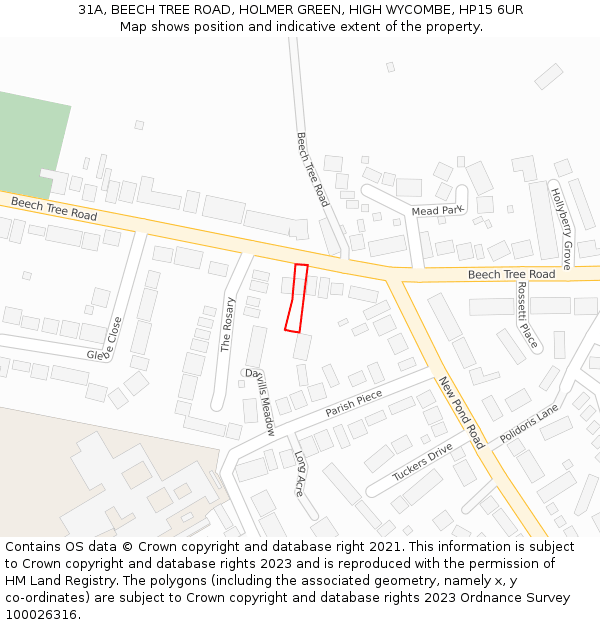 31A, BEECH TREE ROAD, HOLMER GREEN, HIGH WYCOMBE, HP15 6UR: Location map and indicative extent of plot