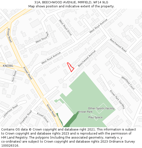 31A, BEECHWOOD AVENUE, MIRFIELD, WF14 9LG: Location map and indicative extent of plot