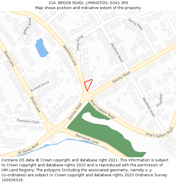 31A, BROOK ROAD, LYMINGTON, SO41 3PX: Location map and indicative extent of plot