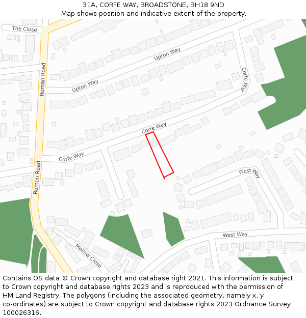 31A, CORFE WAY, BROADSTONE, BH18 9ND: Location map and indicative extent of plot