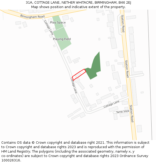 31A, COTTAGE LANE, NETHER WHITACRE, BIRMINGHAM, B46 2EJ: Location map and indicative extent of plot