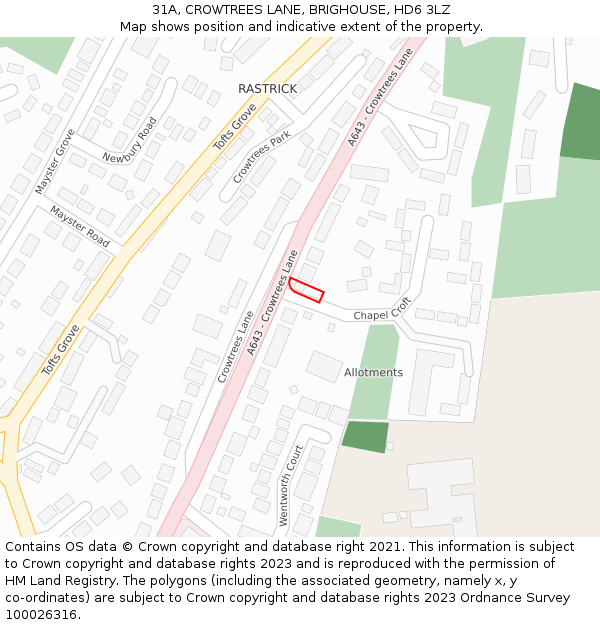 31A, CROWTREES LANE, BRIGHOUSE, HD6 3LZ: Location map and indicative extent of plot