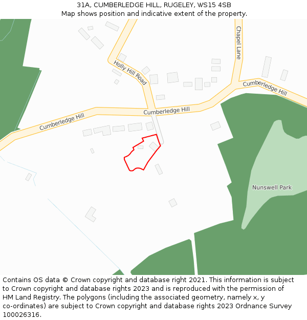 31A, CUMBERLEDGE HILL, RUGELEY, WS15 4SB: Location map and indicative extent of plot