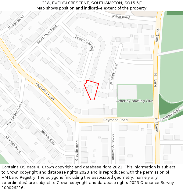 31A, EVELYN CRESCENT, SOUTHAMPTON, SO15 5JF: Location map and indicative extent of plot