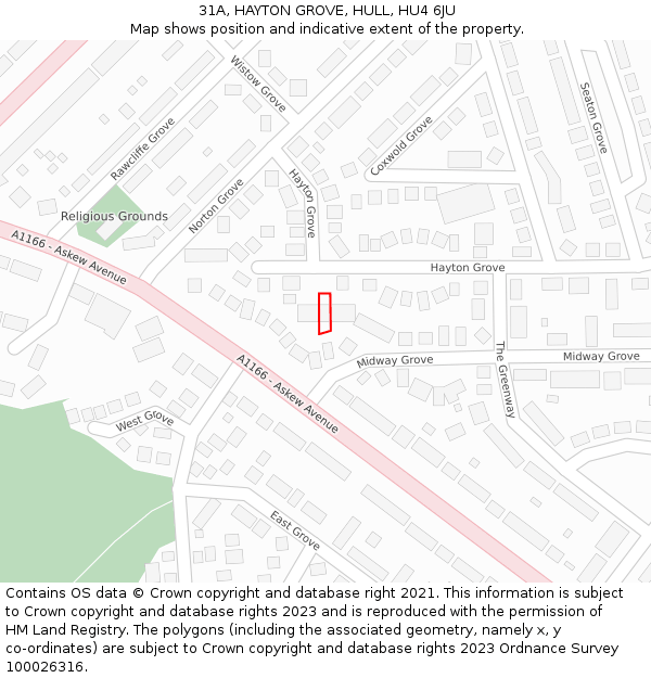 31A, HAYTON GROVE, HULL, HU4 6JU: Location map and indicative extent of plot