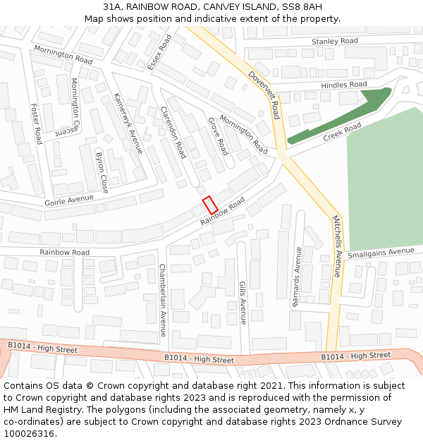 31A, RAINBOW ROAD, CANVEY ISLAND, SS8 8AH: Location map and indicative extent of plot