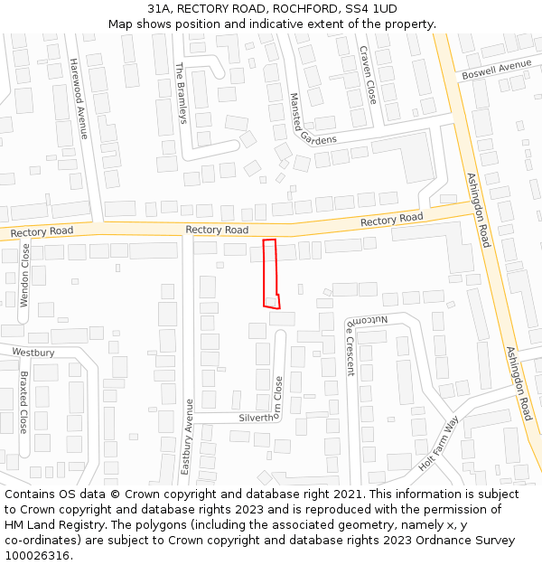 31A, RECTORY ROAD, ROCHFORD, SS4 1UD: Location map and indicative extent of plot