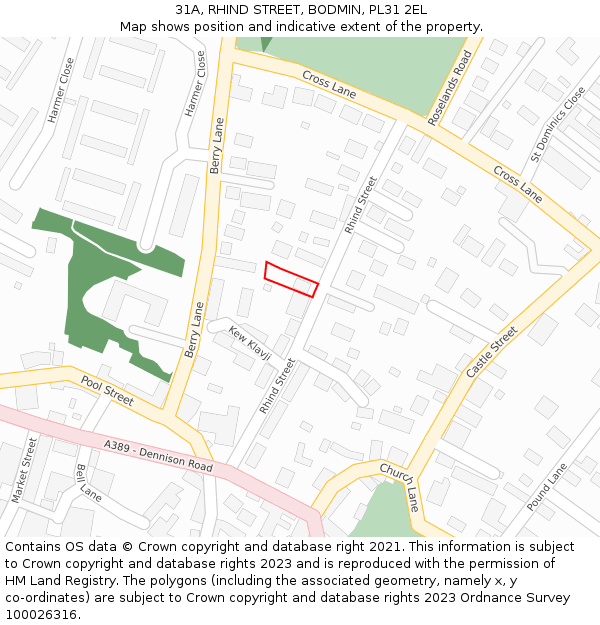 31A, RHIND STREET, BODMIN, PL31 2EL: Location map and indicative extent of plot