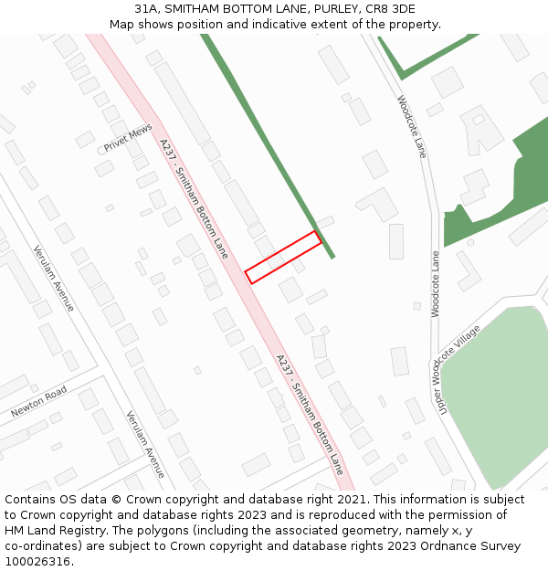 31A, SMITHAM BOTTOM LANE, PURLEY, CR8 3DE: Location map and indicative extent of plot