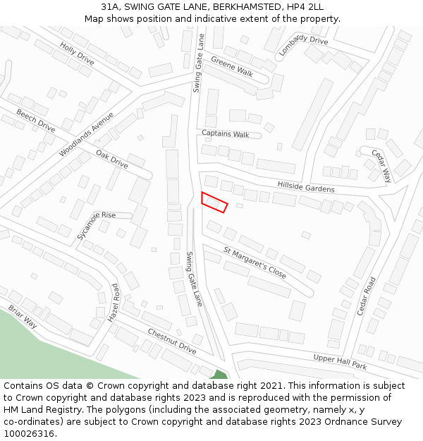 31A, SWING GATE LANE, BERKHAMSTED, HP4 2LL: Location map and indicative extent of plot