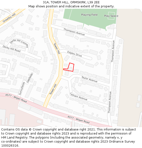 31A, TOWER HILL, ORMSKIRK, L39 2EE: Location map and indicative extent of plot