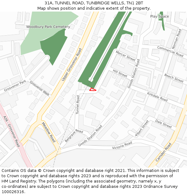 31A, TUNNEL ROAD, TUNBRIDGE WELLS, TN1 2BT: Location map and indicative extent of plot