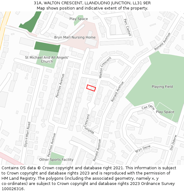 31A, WALTON CRESCENT, LLANDUDNO JUNCTION, LL31 9ER: Location map and indicative extent of plot